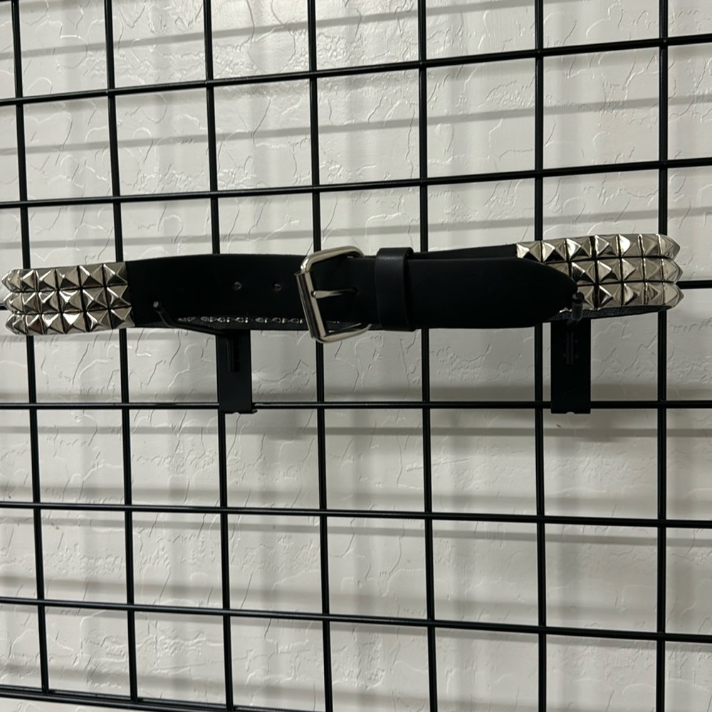 SILVER ON BLACK ITALIAN LEATHER BELT